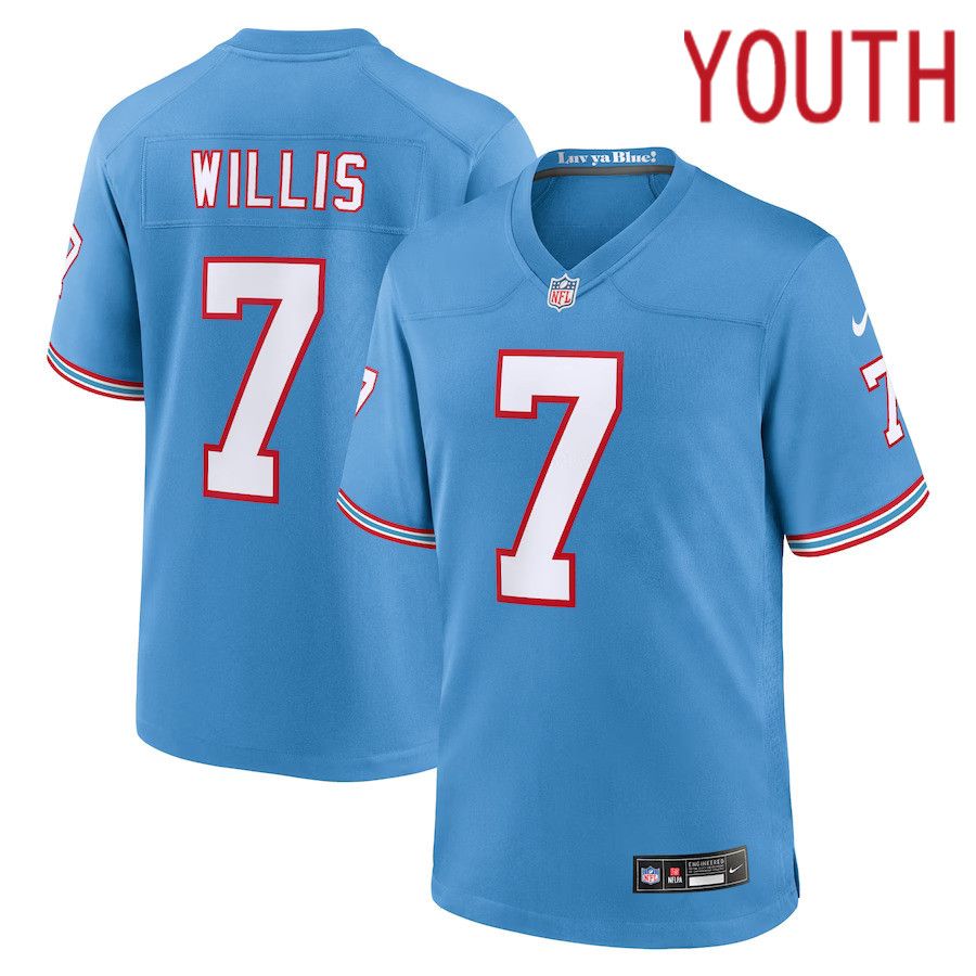 Youth Tennessee Titans #7 Malik Willis Nike Light Blue Oilers Throwback Player Game NFL Jersey